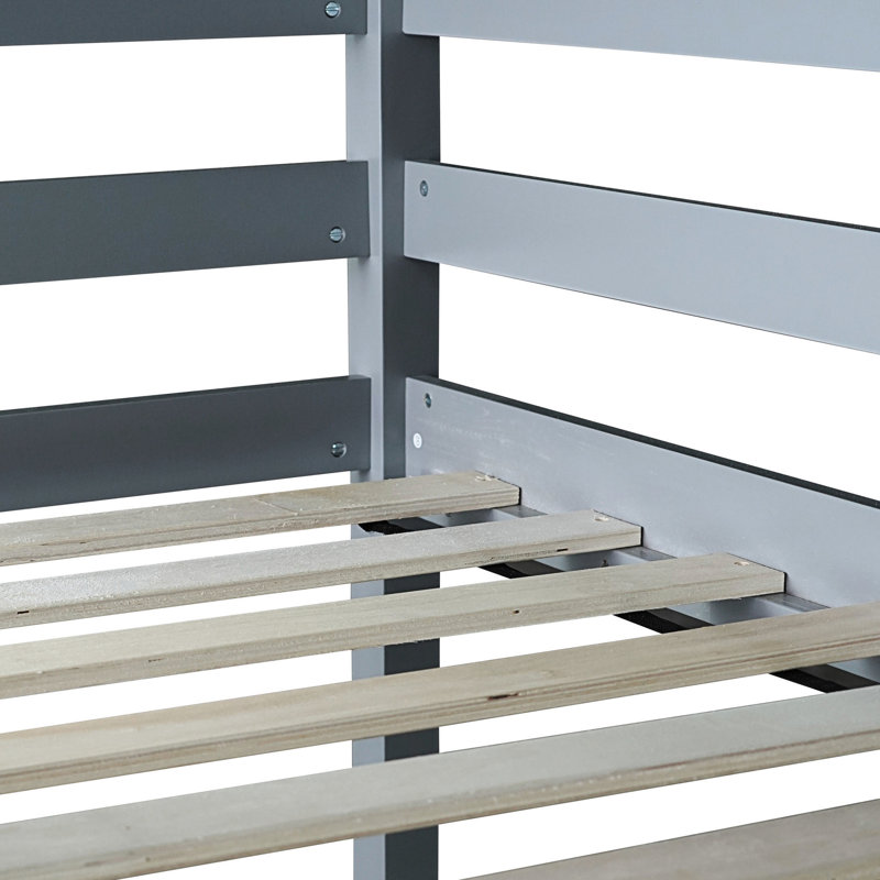 Lit mezzanine simple avec garde-corps et bureau intégré en gris, fabriqué en bois d'hévéa robuste pour une configuration de chambre à coucher