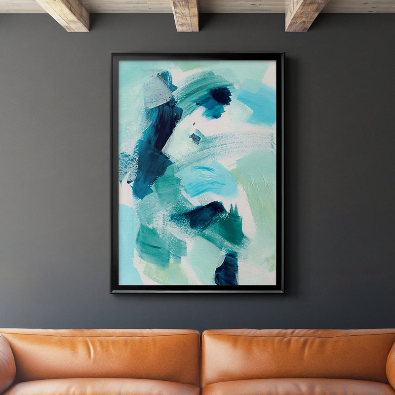 " Teal Composition I ", 36.5" H x 26.5" W x 1" D, Black