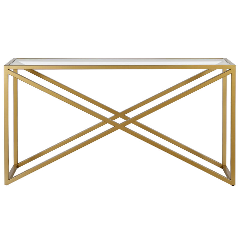 Calix Glass Top Console Table, Brass, 76 cm H x 139.7 cm W x 35.56 cm D
