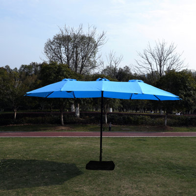 Parasol de terrasse rectangulaire rouille avec - Bleu et base