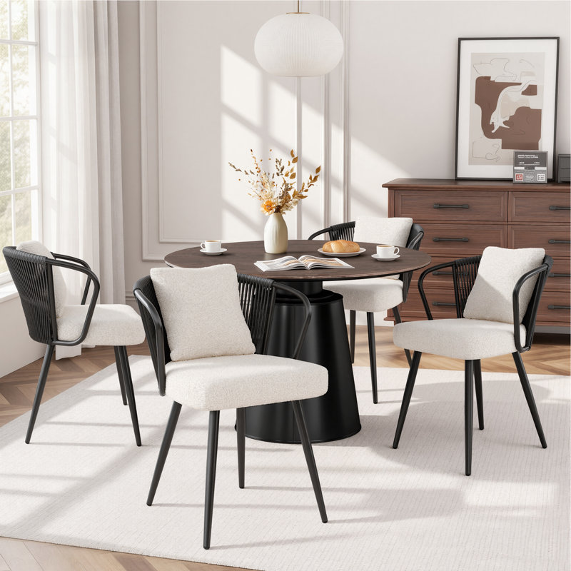 Chaises de salle à manger rembourrées Modern Rattan, Ensemble de 4, Noir