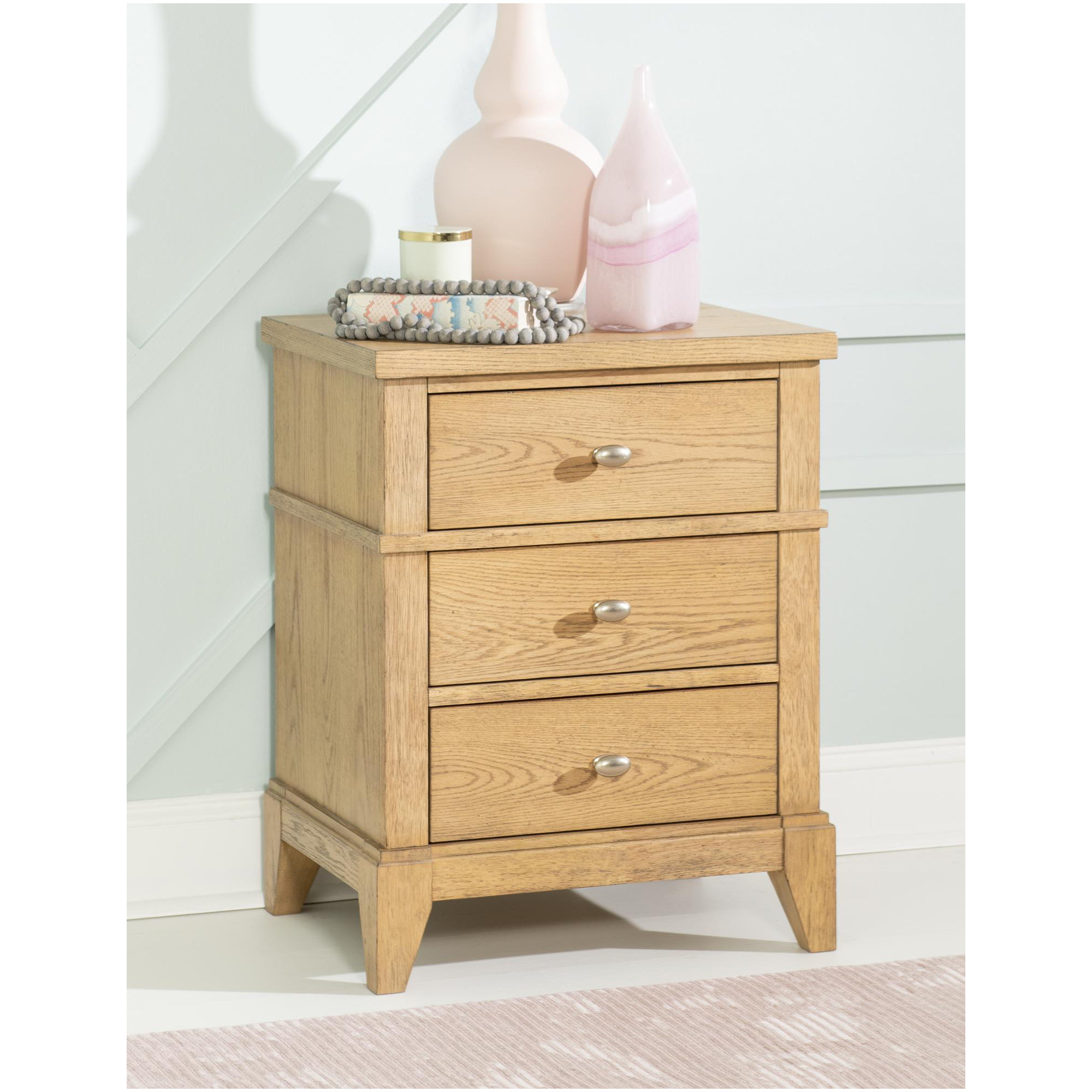 Today's Traditions Night Stand (3 Drawers, POWER W. 2 OUTLETS, 1 USB + 1 USB-C), Natural
