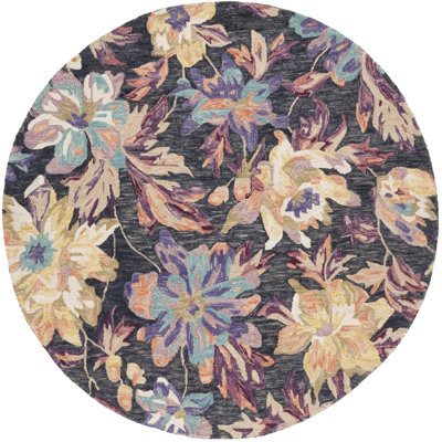 Kaveen Hand Tufted Wool/Cotton Floral Rug in Charcoal/Plum