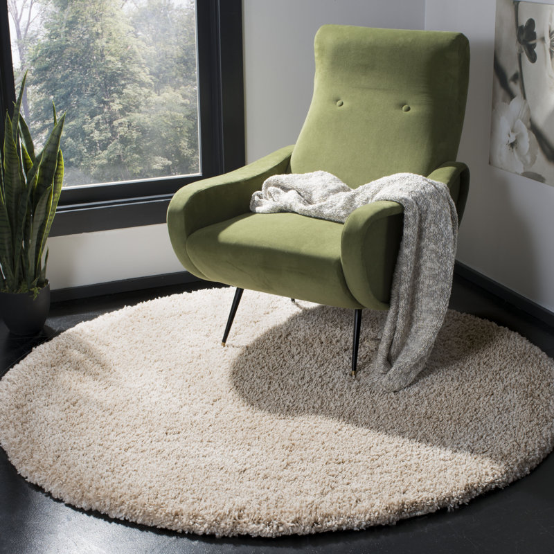 Shag Solid Color Area Rug In Beige, Round 122 cm