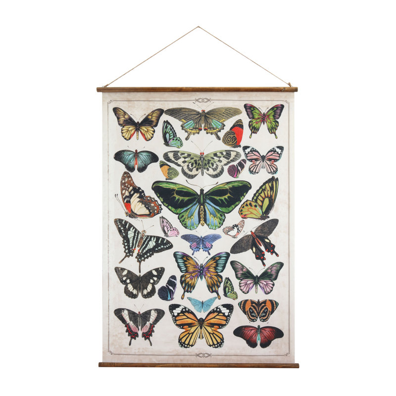 Multicolor Butterfly Canvas and Wood Scroll Wall Décor with Jute Hanger