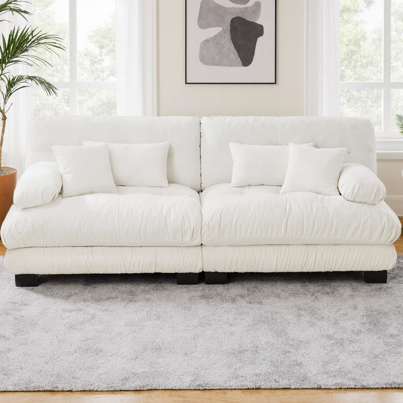 Causeuse rembourrée en chenille avec accoudoirs arrondis Nimbus Cloud Couch, H 35,4 po x l 94,4 po x P 36 po, 2, Blanc