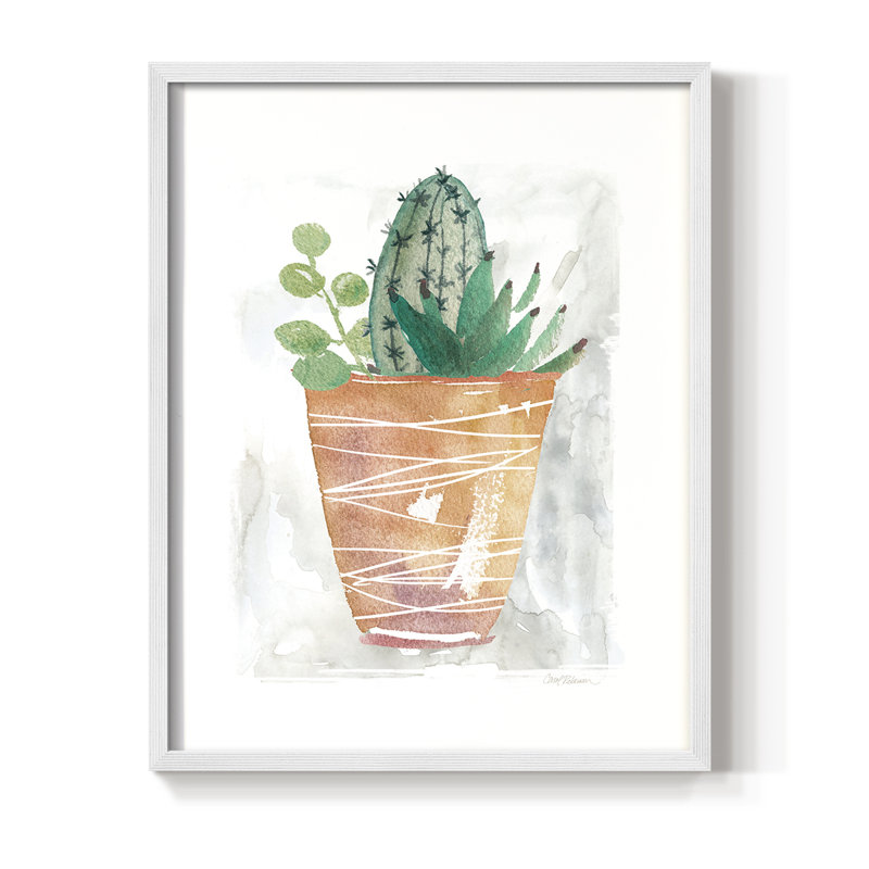 Boho Cactus Framed Print - Solid Wood, 30" H x 24" W, White