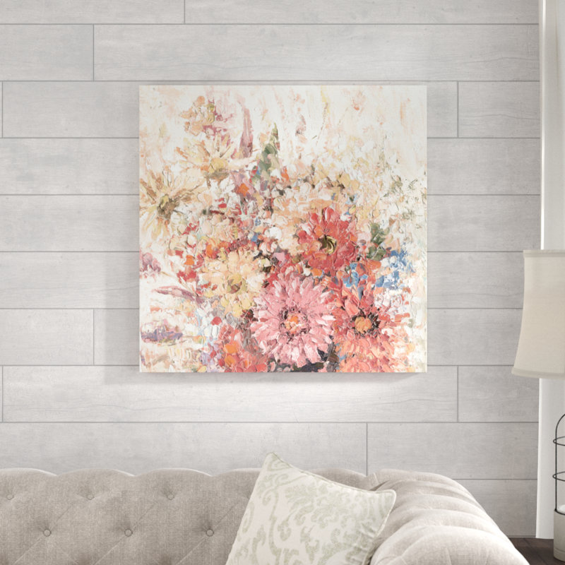 Impression sur toile Impasto warm floral, H 30 po x l 30 po