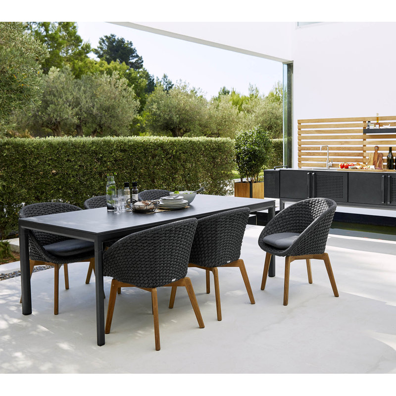 Peacock Patio Dining Side Chair with Cushion, Dark Gray Frame/Dark Green Cushion