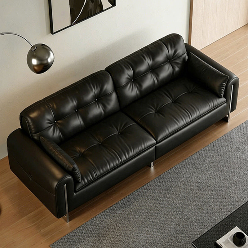 Canapé modulaire noir en similicuir, H 32,28 po x l 94,49 po x P 41,34 po