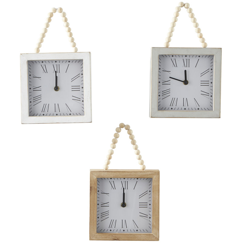 Ahmaud Wood Decorative White Wall Clock with Rope Strap Set