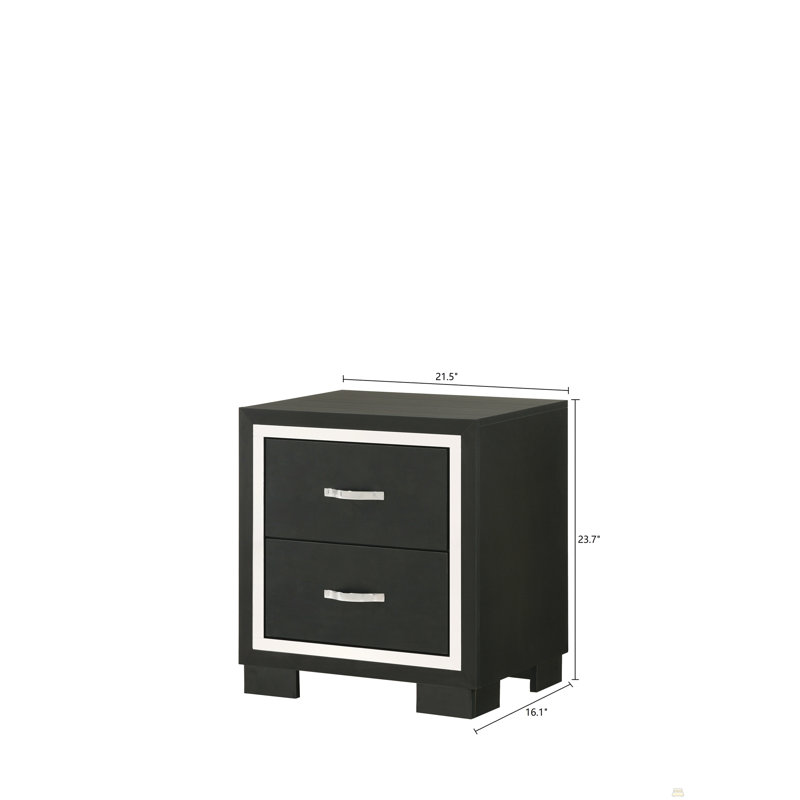 Mobilier de chambre à coucher moderne en bois noir avec poignées en métal 2 pièces