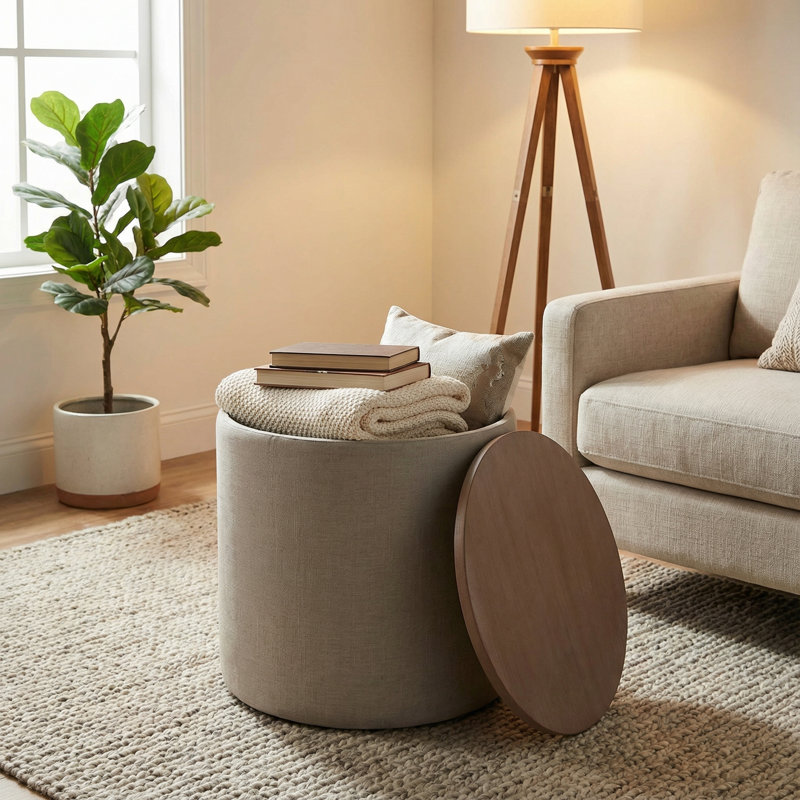 Repose-pieds rond avec plateau en bois Vancouver