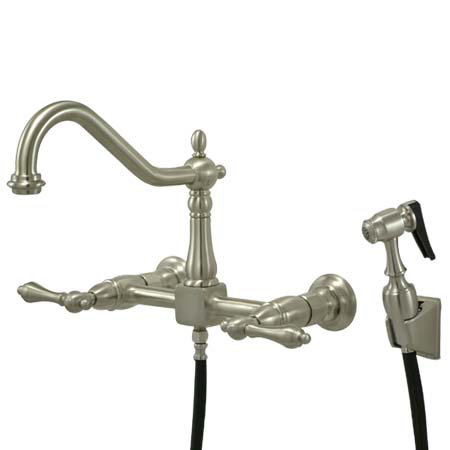 Kingston Brass Heritage Double-Handle Wall-Mount Bridge Kitchen Faucet Kingston Brass 