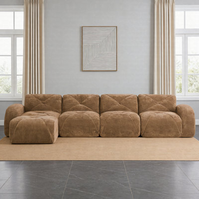 Canapé surdimensionné sans dossier de 140 po avec repose-pieds Cloud, canapé modulaire avec coussins capitonnés, canapé en velours avec mousse haute densité