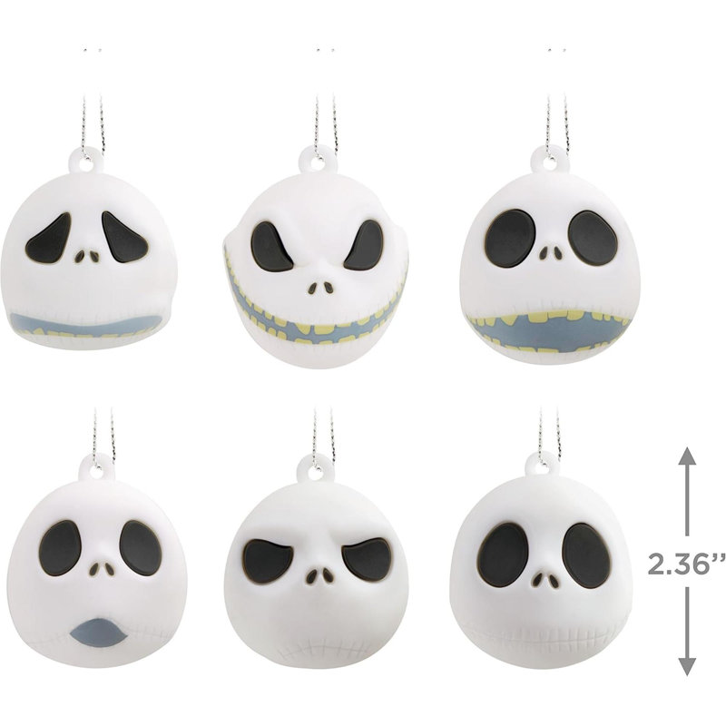 Ensemble de 6 mini-ornements de Noël Jack Skellington de Disney Tim Burton, The Nightmare Avant Noël, incassable