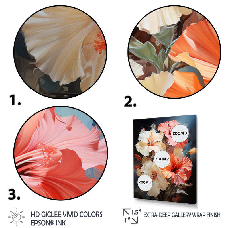Laurel Hibiscus Impression romantique III, H 32 po x l 16 po x P 1 po, Cadre flottant blanc