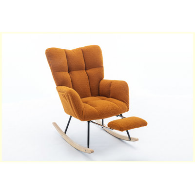 Teddy Fabric Leisure Rocking Chair with Adjustable Footstool, Caramel