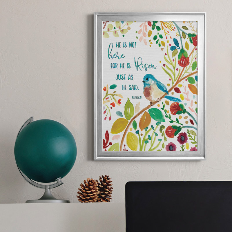«He Is Risen», art textuel sur toile, Argent, H 18,5 po x l 24,5 po x P 1,5 po