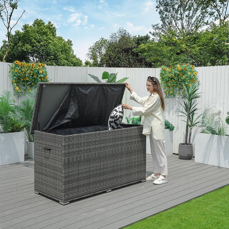 Direct Wicker 265 Gallons Water Resistant Deck Box, 37.4" H x 66.93" W x 30.31" D, Gray