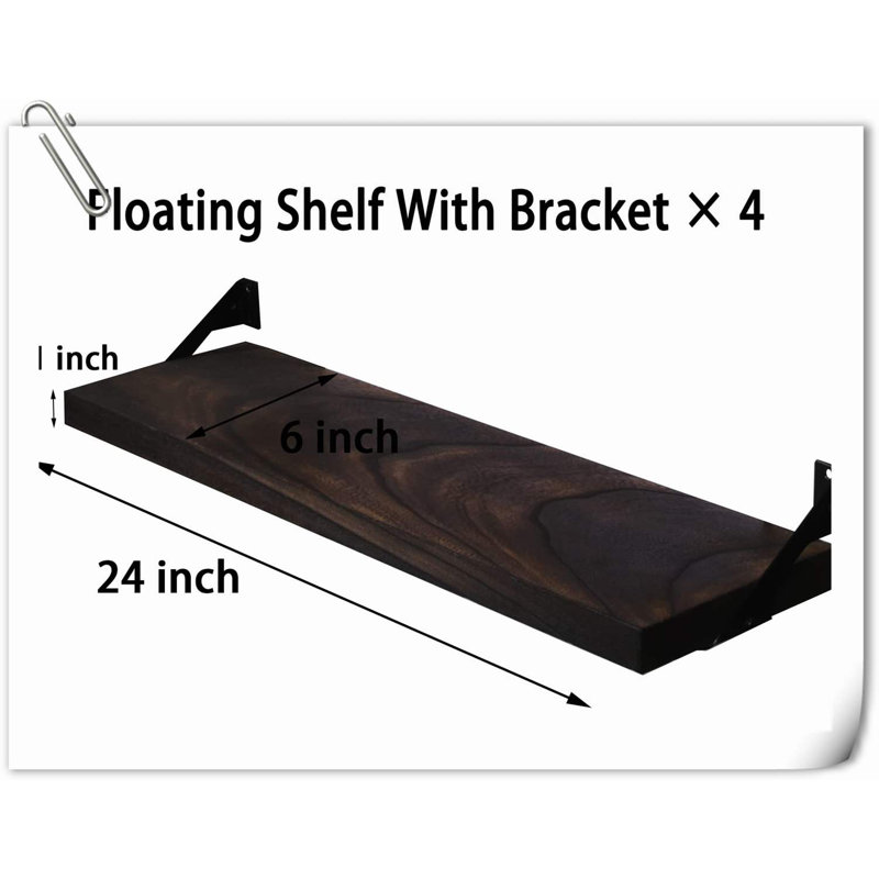 Ardie 4 Piece Wood Floating Shelf, Dark Brown, 6" H x 24" W x 1" D