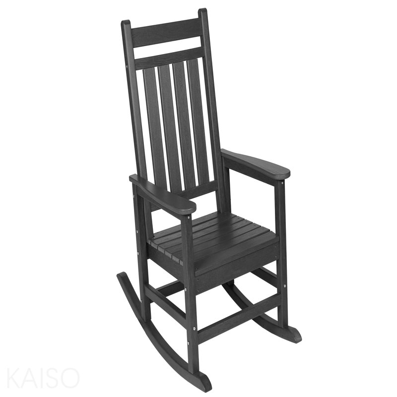Chaise berçante d'extérieur avec texture bois, Black
