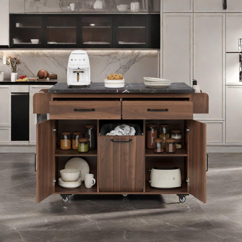 Charlis Wood Kitchen Cart, Black, Walnut Brown