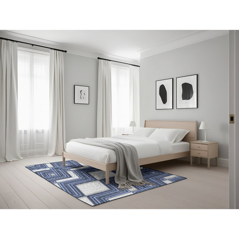 Tapis bleu à motif géométrique Klar, Rectangle 5 pi x 7 pi