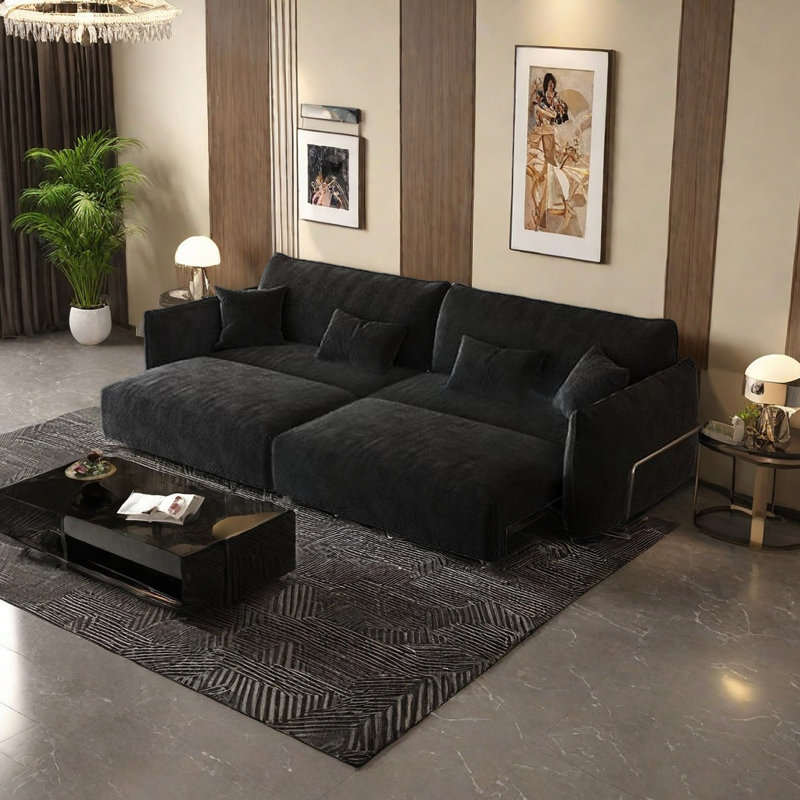 Black Multifunctional Motorized Sofa, 33.46" H x 88.97" W x 44.09" D