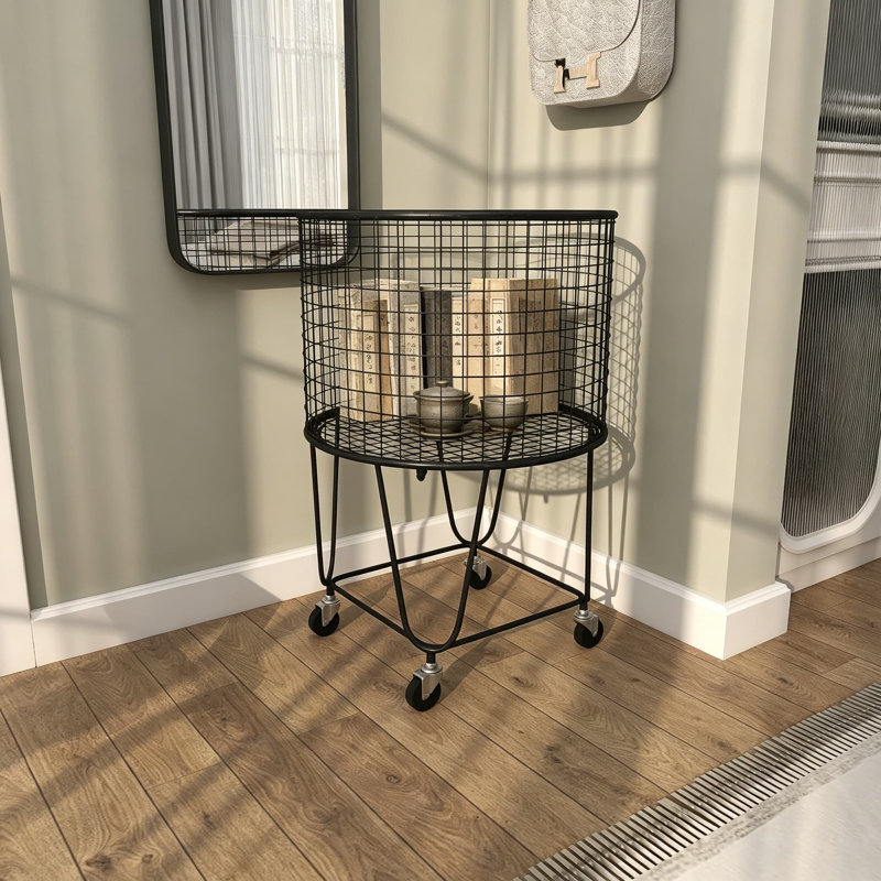 Cosmoliving By Cosmopolitan Metal Rolling Laundry Basket Cart, Heavy Duty Mesh Storage Bin On Wheels, Industrial Design, Black, 18 X 18 X 24 Inches
