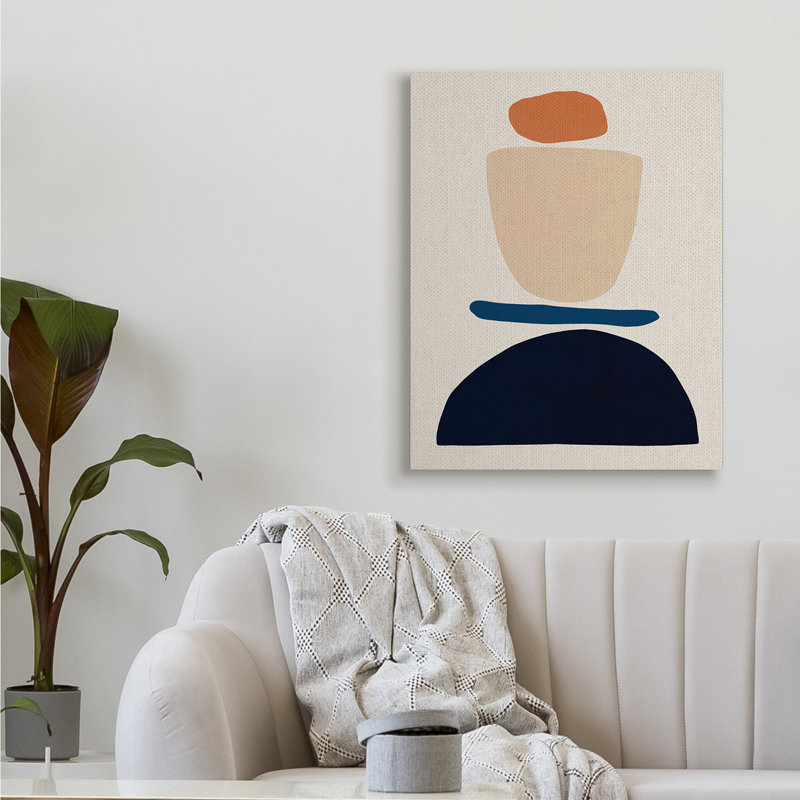 Formes abstraites occidentales, orange et bleu par Victoria Barnes - impression, H 40 po x l 30 po, Toile tendue
