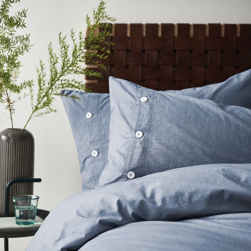 Washed Texture 100% Cotton Duvet Cover Set, Double - 2 Standard Pillowcases, Blue