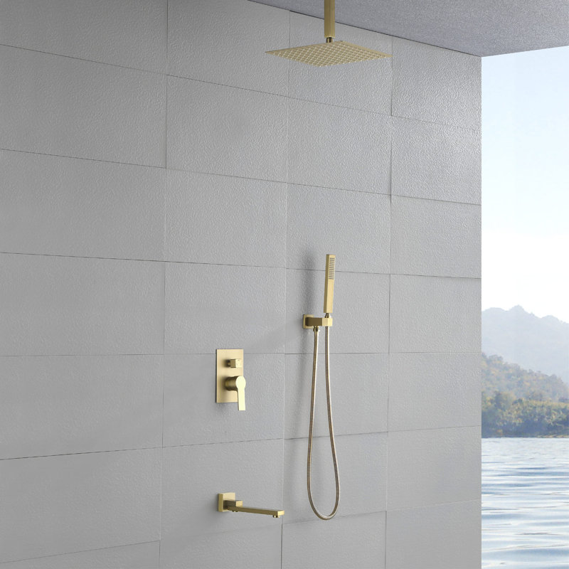 12 Inch Ceiling Mounted Shower System With Hand Shower Single Handle Shower Faucet Set Modern Brass Shower Trim Set With Tub Spout