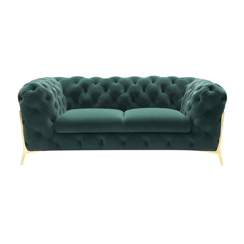 Soule - Transitional Velvet Loveseat, Emerald Green, 30" H x 74" W x 40" D