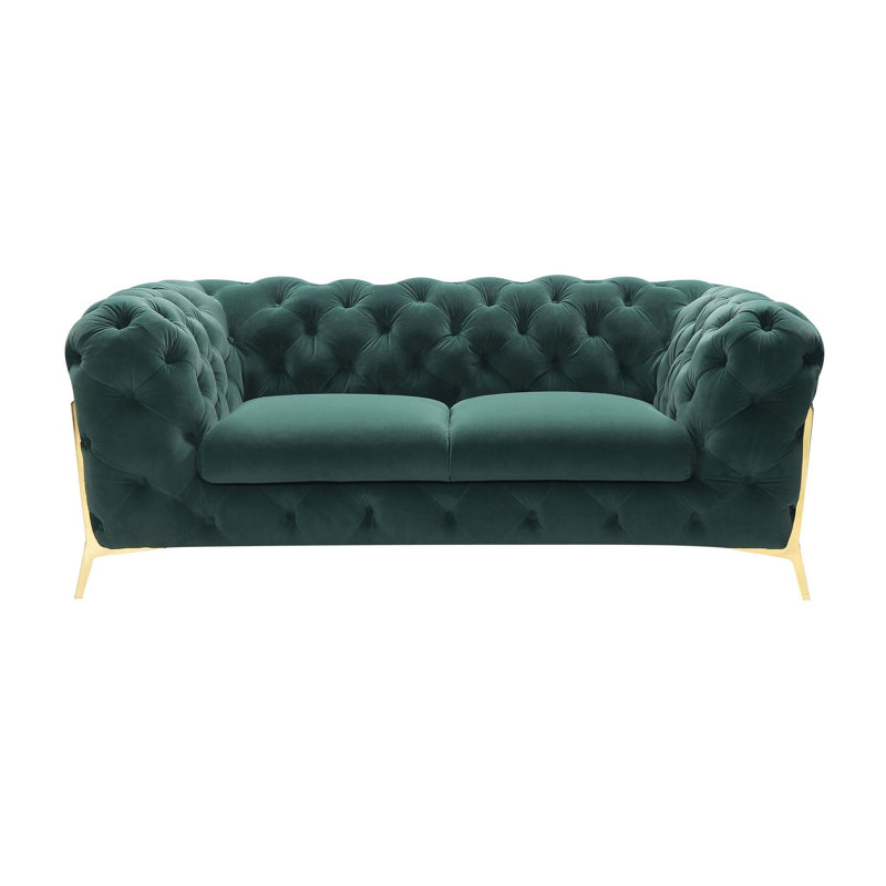 Soule - Transitional Velvet Loveseat, 30" H x 74" W x 40" D, Emerald Green
