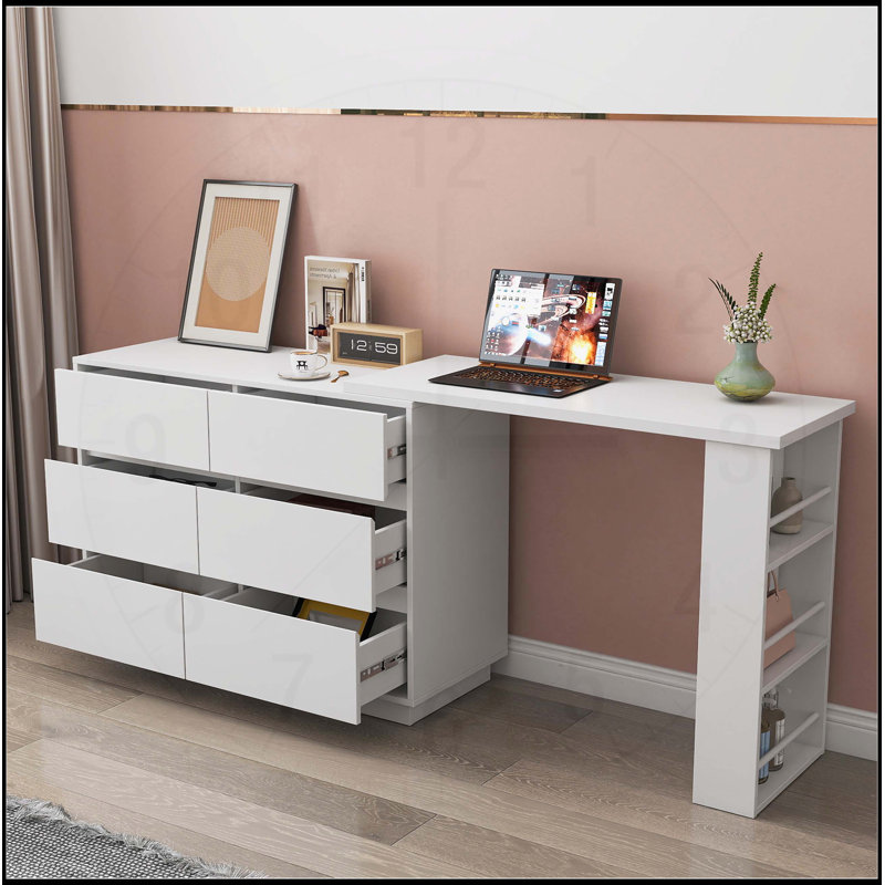 Bureau d'ordinateur en forme de L avec tiroirs, bureau de coin moderne avec armoire de rangement réversible, bureau d'écriture pour bureau à domicile