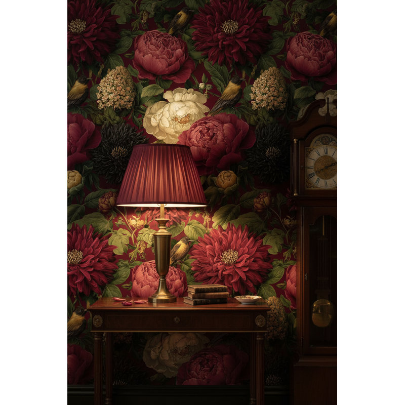Papier peint floral, bourgogne rétro
