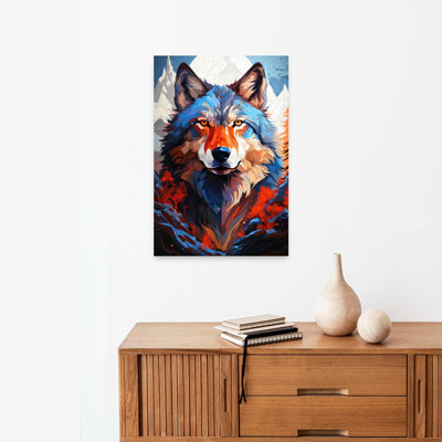 Vibrant Mountain Wolf Colorful Abstract Contemporary Bear Wolf Forest Landscape Wall Art