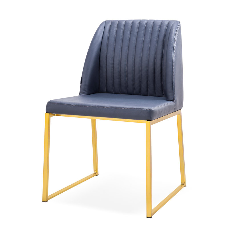 Dejonae 18.5'' H Leatherette Upholstered Side Chair, Navy/Gold