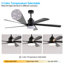 Ventilateur de plafond noir 65 pouces avec lumière, ventilateur à 5 pales à DEL à intensité variable avec télécommande, conception moderne et silencieuse pour le salon et la chambre à coucher (silencieux / 6 vitesses / réversible / moteur à cour