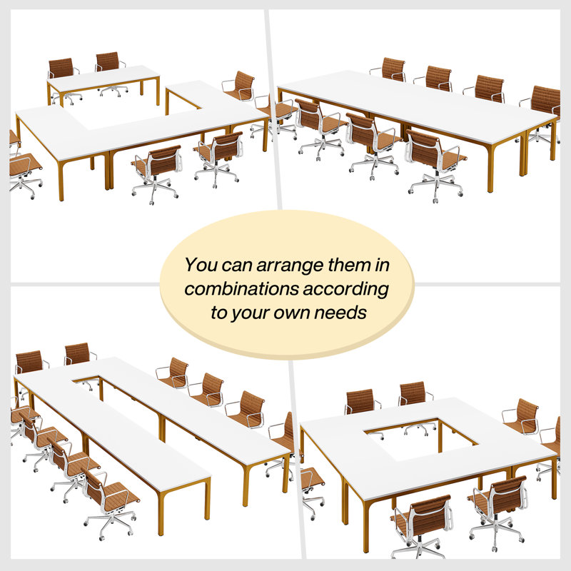 Eiza 78.74'' Rectangle Conference Table, Beige/Gold