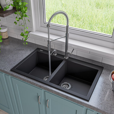 34'' L Double Bowl Granite Kitchen Sink