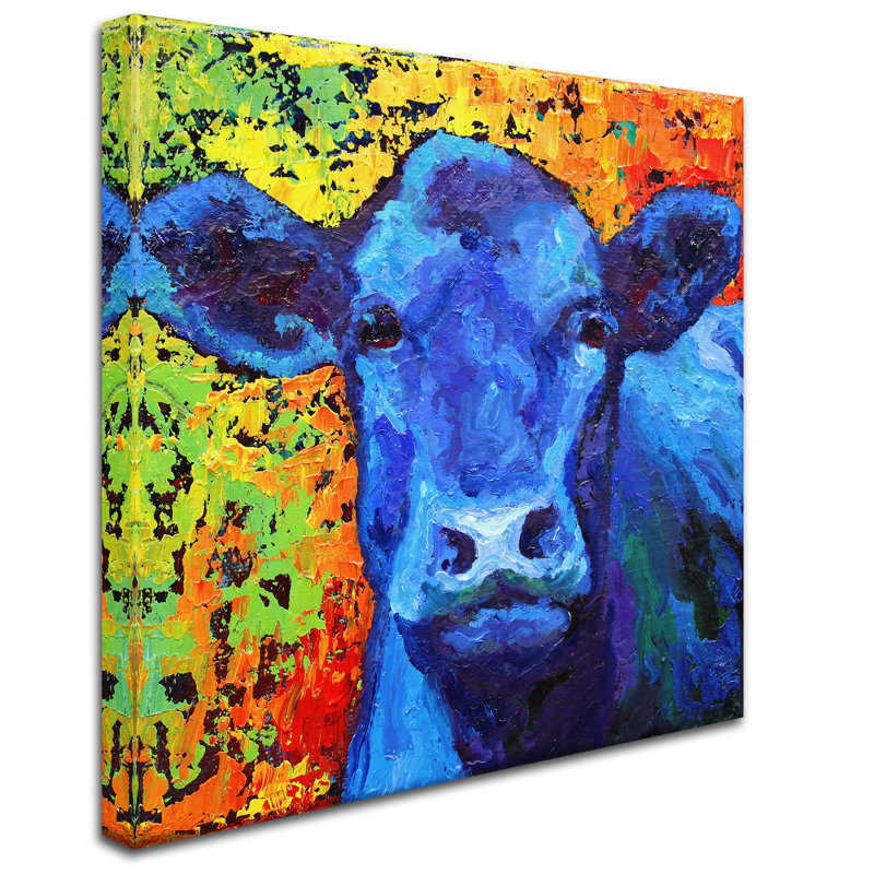 «Blue Cow» par Kucera, reproduction sur toile tendue, H 35 po x l 35 po