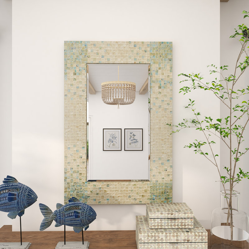 Miroir mural en nacre bleu, 36,13 po x 24 po 