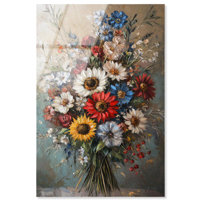Symphonie de fleurs I, art floral paysage acrylique par Art Remedy, prêt à être accroché