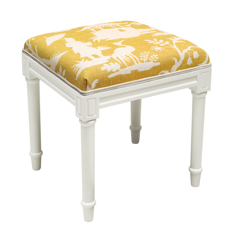 Tabouret de coiffeuse en lin Camillia, Blanc cassé, Jaune moutarde