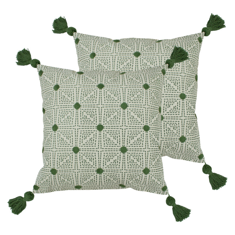 Geometric Square Cushion, Sage Green, Feather