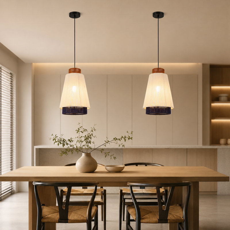 Luminaire suspendu simple tissé à la main avec abat-jour en tissu, lampe de maison de campagne moderne