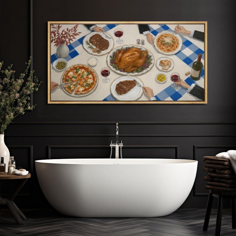 Élégante décoration de table repas repas au-dessus de la célébration gastronomique murale - grande impression sur toile encadrée de la chambre principale