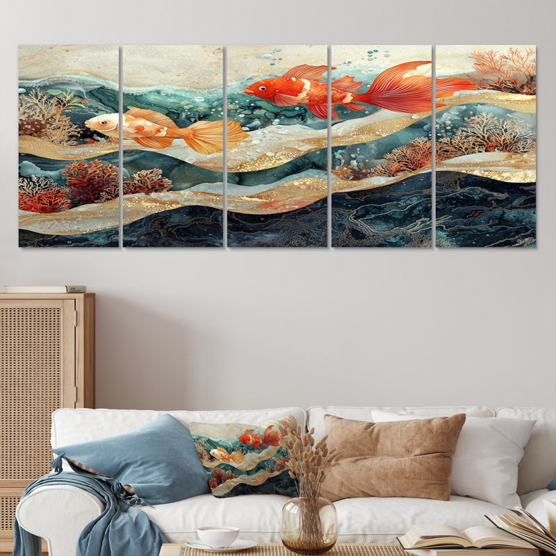 Auria - art mural corail - ensemble de décorations murales modernes, H 28 po x l 60 po